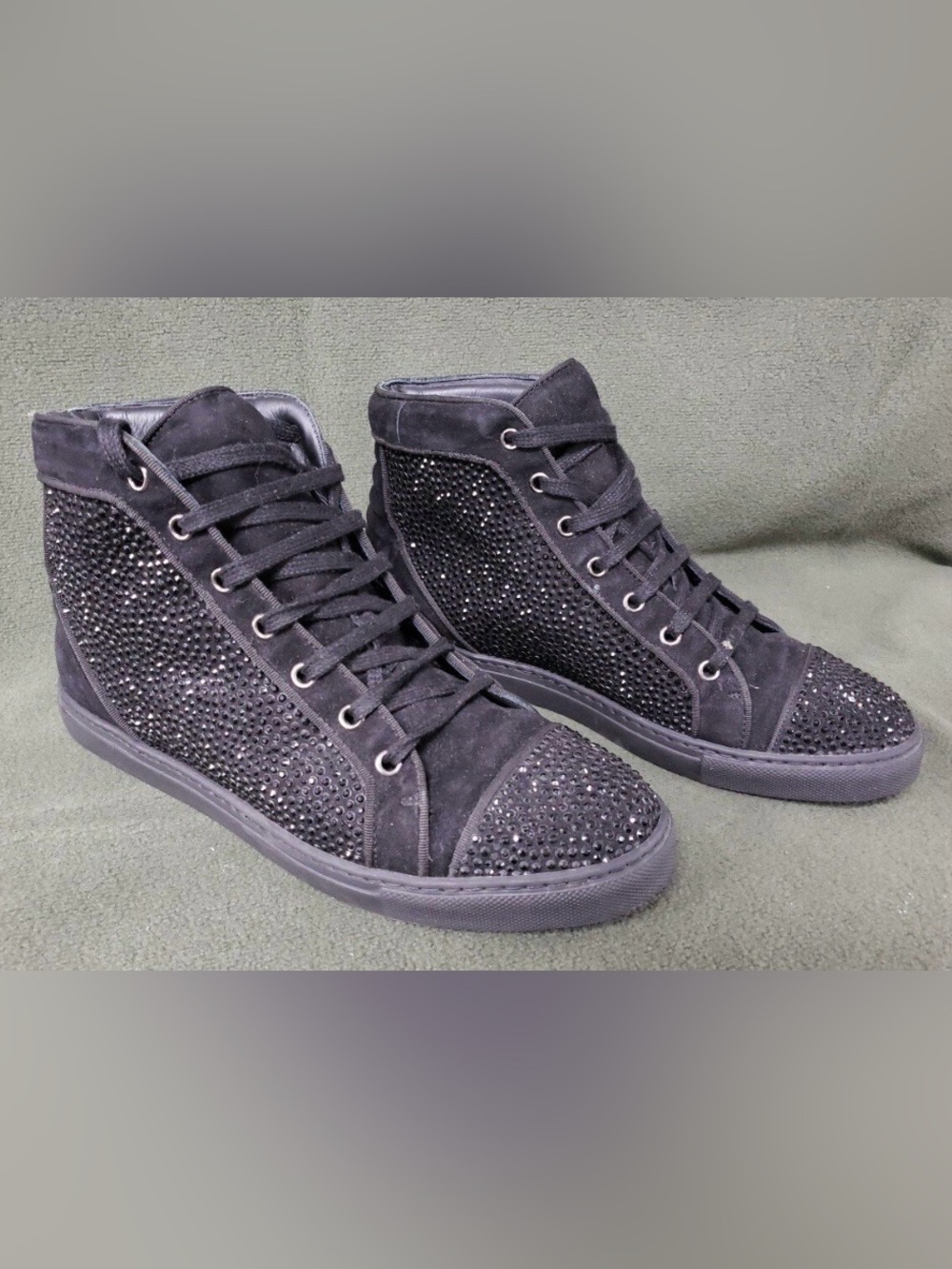 Louis Leeman Black Suede High Top Sneakers with Studded Detail